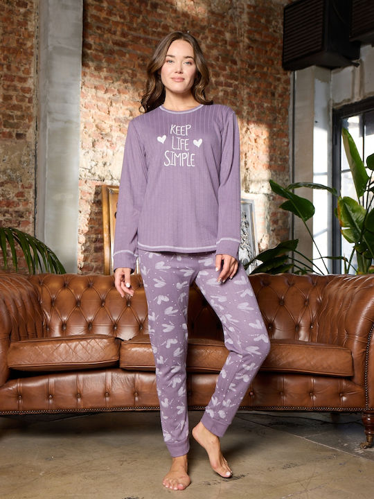 Modalove Winter Damen Pyjama-Set Purple