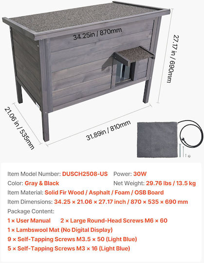 Vevor Dog House Wooden Outdoor Gray 87x53.5x69cm