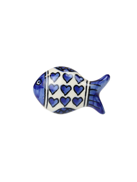 Keramik Knopf Fisch 5x3,5cm Blaue Herzen