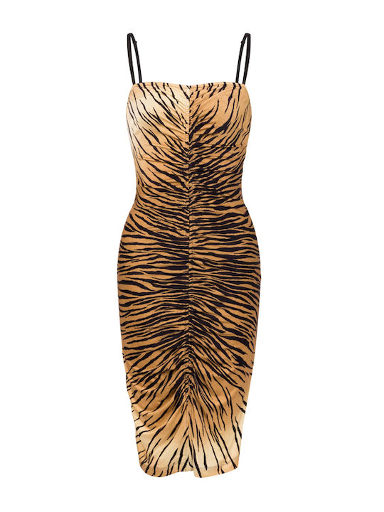Sommer Midi Abendkleid Off-Shoulder Schwarz-Beige