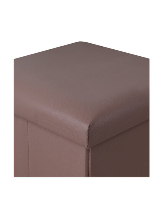 Stool For Living Room With Storage Space Upholstered with Leatherette Coffee 38x38x38cm