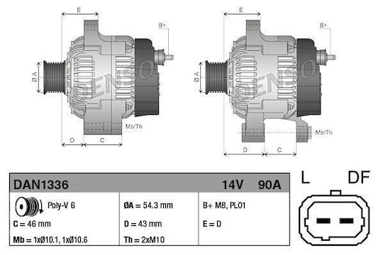 Denso Δυναμό Αυτοκινήτου για Citroen Berlingo / C4 / C5 / C8 / Jumpy / Nemo / Xsara / Xsara Picasso