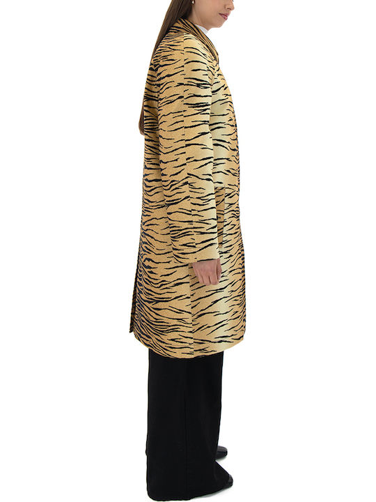 Damenmäntel Leopard Schwarz-Beige mit Knöpfen