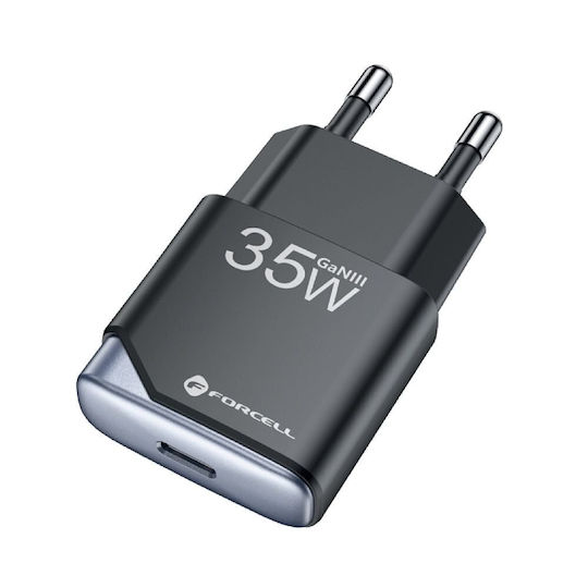 Forcell Charger Without Cable GaN with USB-C Port 35W Power Delivery / Quick Charge 4.0 Blacks (F-Energy Ultra Slim)