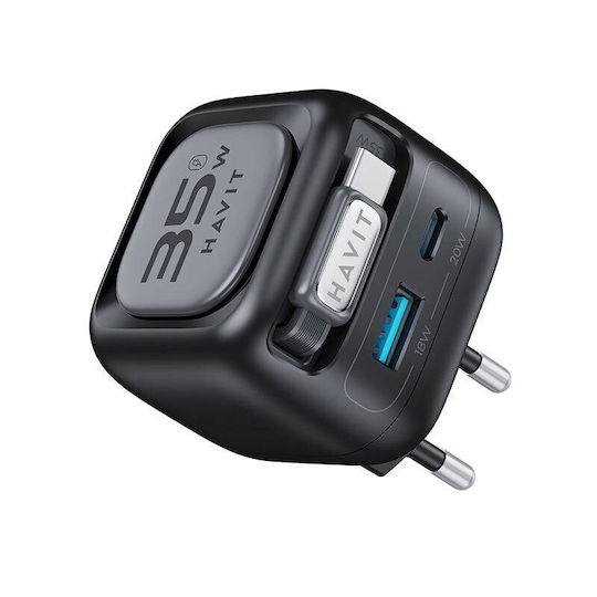 Havit Φορτιστής Χωρίς Καλώδιο GaN με Θύρα USB-A και Θύρα USB-C 35W Power Delivery Μαύρος (UC250)