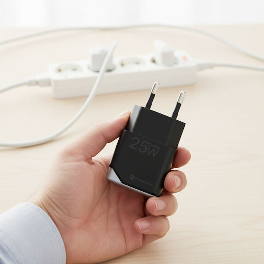 Forcell Charger Without Cable GaN with USB-C Port 25W Power Delivery / Quick Charge 4.0 Blacks (F-Energy Ultra Slim)