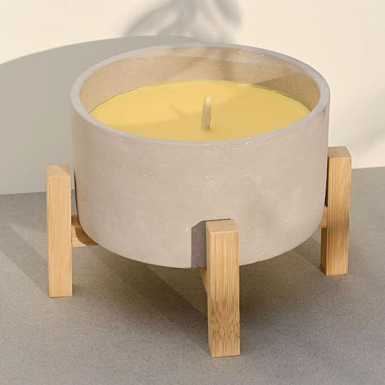 Bougies La Francaise Outdoor Pot Beton Αρωματικό Κερί Citronella Βάζο Τσιμέντου Ξύλινη Βάση 930 Gr