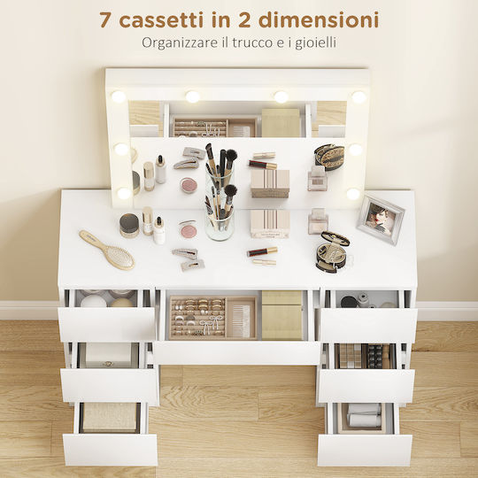 Floor-standing Wooden Bedroom Dressing Table White with Mirror & Stool 110x39.5x140cm