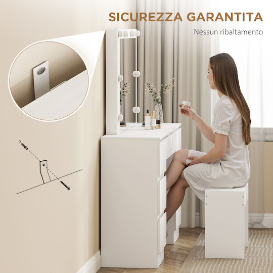 Floor-standing Wooden Bedroom Dressing Table White with Mirror & Stool 110x39.5x140cm