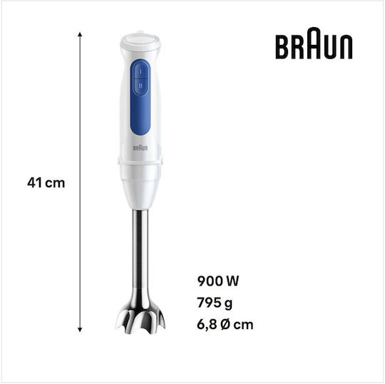 Braun MultiQuick 3 Blender de Mână cu Tijă din Inox 900W Alb