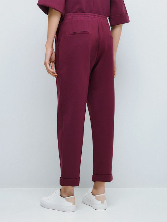 Damen Stoff Hose mit Gummizug Burgundisch