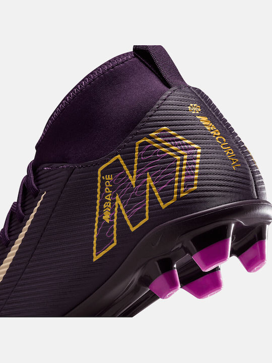 Ghete de Fotbal pentru Copii cu Glezna Înaltă Mercurial Superfly 10 Club "Kylian Mbappé" cu Crampoane și Șosetă Grand Violet / Fildeș Pal