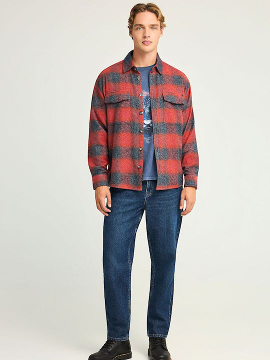 Long Sleeve Flannel Checked Red Overshirt