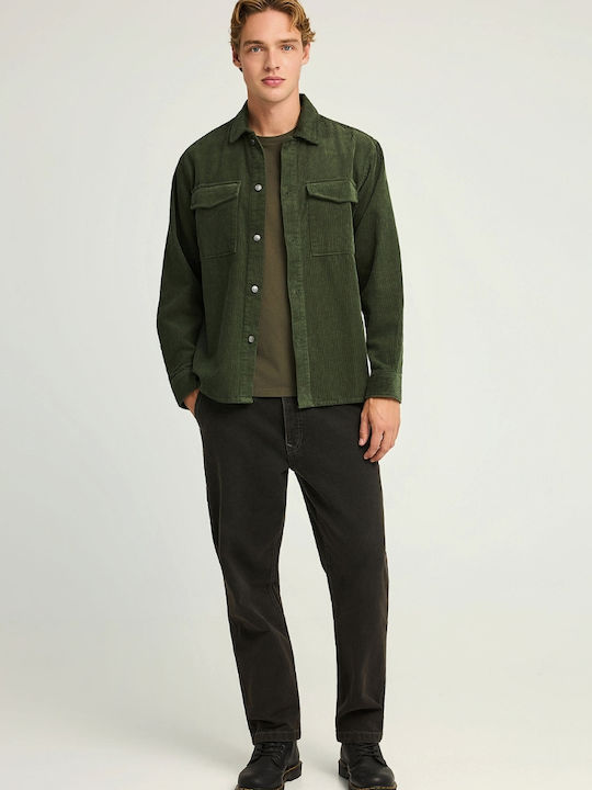 Дълъг Ръкав Рипсено Кадифе Overshirt Зелен
