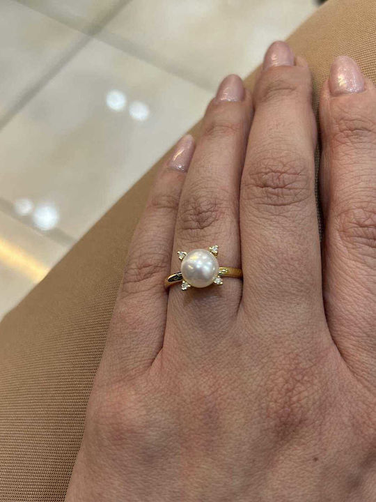 Ekan Дамски Пръстен с Перли и Диамант от Злато 18K