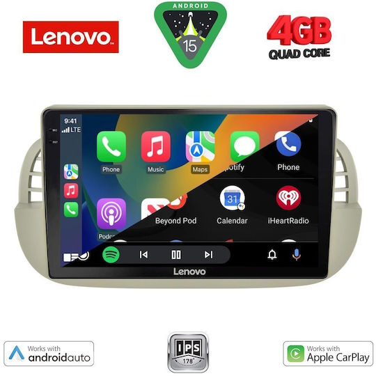 Lenovo Ηχοσύστημα Αυτοκινήτου για Fiat 500 2007-2015 (Bluetooth/USB/WiFi/GPS/Apple-Carplay/Android-Auto) με Οθόνη Αφής 9"