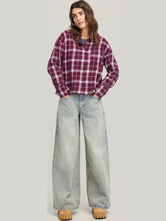 Women's Checked Long Sleeve Shirt Burgundy