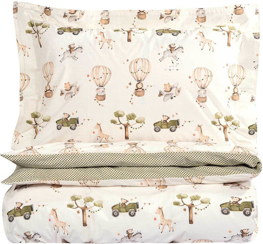 Das Home Set Kids Duvet Cover Single with Pillowcase Cotton Ivory Olive Green 160x240cm