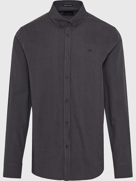 Long-sleeved Cotton Shirt Checked Gray
