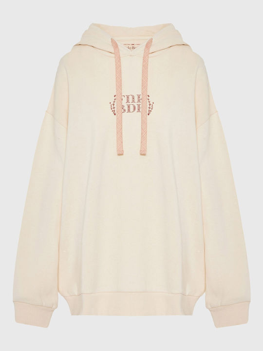 Long Women's Sweatshirt Hooded Beige