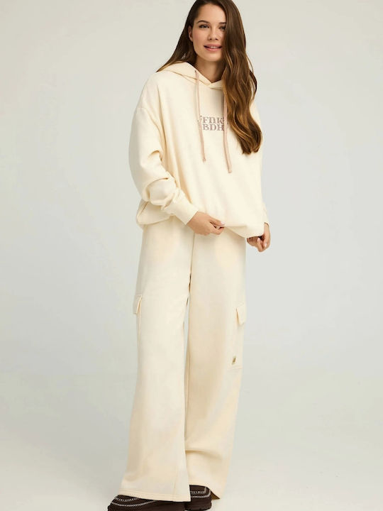 Long Women's Sweatshirt Hooded Beige
