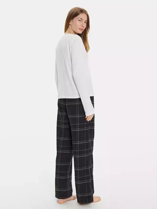 Calvin Klein Χειμερινό Γυναικείο Σετ Πιτζάμας White, Charcoal Grey Calvin Klein Χειμερινό Γυναικείο Σετ Πιτζάμας White, Charcoal Grey