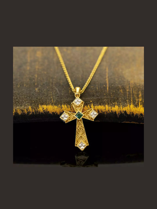 Women's Gold Byzantine Cross 14K Double Sided with Chain