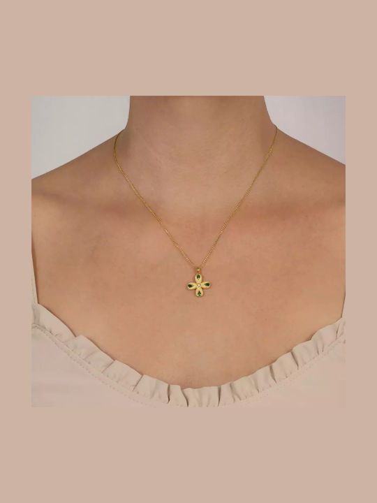 Women's Gold Byzantine Cross 14K Double Sided with Chain