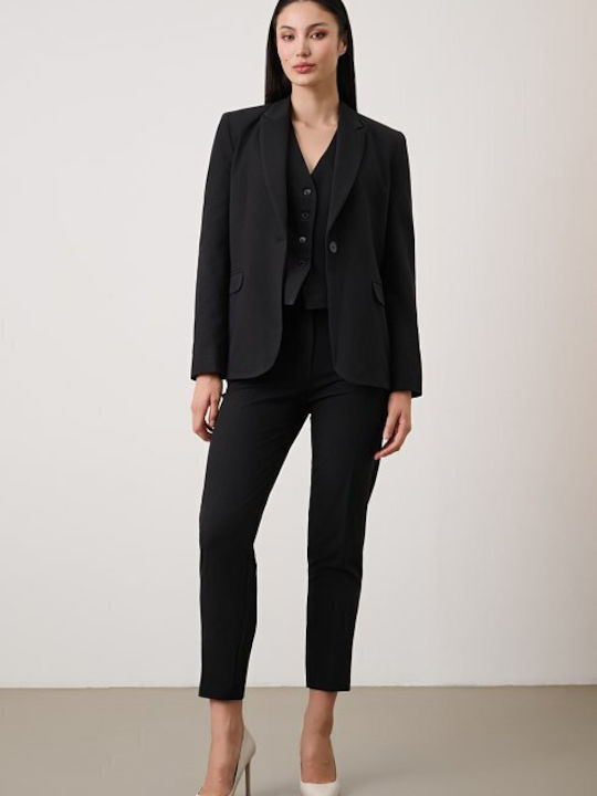Women's High-waisted Fabric Trousers Slim Fit Black