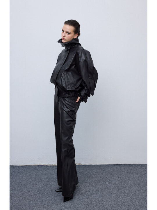 Women's High-waisted Fabric Trousers Flared Black