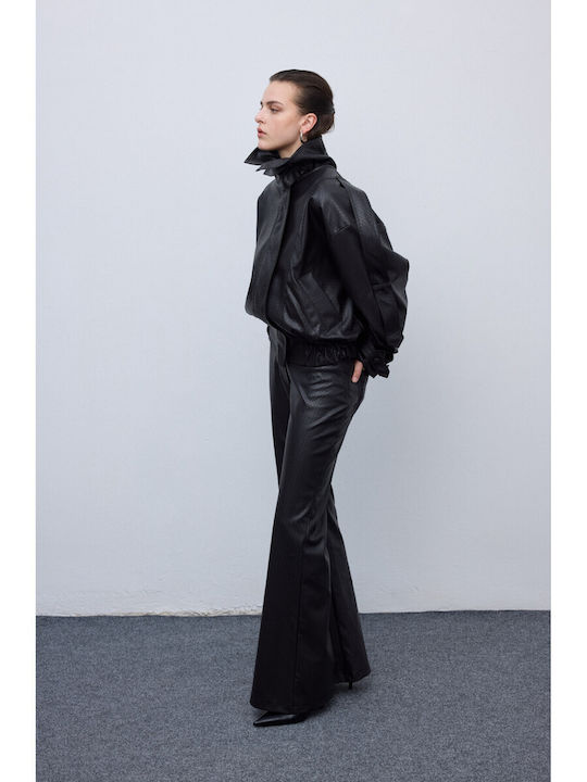 Women's High-waisted Fabric Trousers Flared Black