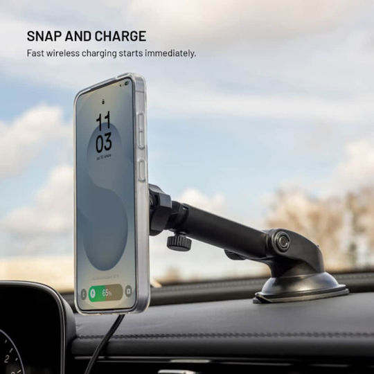 Fixed Car Mobile Mount with Magnet & Wireless Charging Black