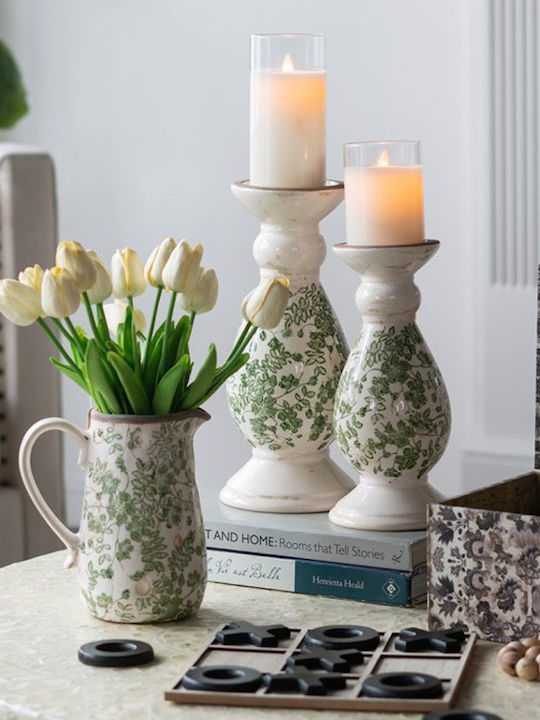 Artekko Aurelion Candle Holder Ceramic in White Color 12x25.5x12cm 1pcs