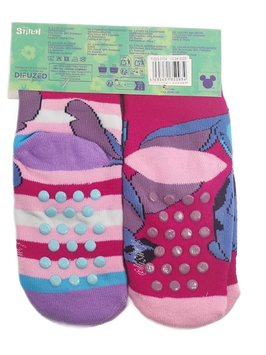 Disney Kids' Socks Non-Slip Stitch Fuchsia Pink 2 Pairs