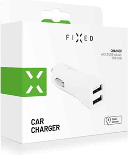 Fixed Auto-Ladegerät 15W mit Anschlüssen: 2xUSB-A Weißes Farbe