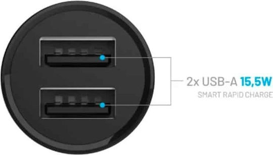 Fixed Auto-Ladegerät 15W 3A mit 2xUSB-A Schwarz Farbe