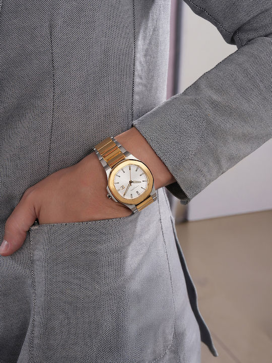 Two Tone Men's Watch 42mm Battery with Silver Stainless Steel Bracelet