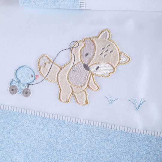 Rythmos Fox Комплект Бебешки Чаршафи За Количка Памучни Светлосини 100x160бр 3бр