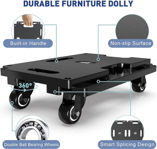 Set 4 Cărucioare Pentru Transport Mobilă Platformă De Transport Pe Roți Sistem Modular De Îmbinare Capacitate Totală Până La 800 Kg 8 Corzi Elastice Negre