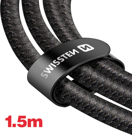 Swissten 5A Sync Charge 2-в-1 USB-C към USB-C Lightning Кабел 100W 1.5м Черен