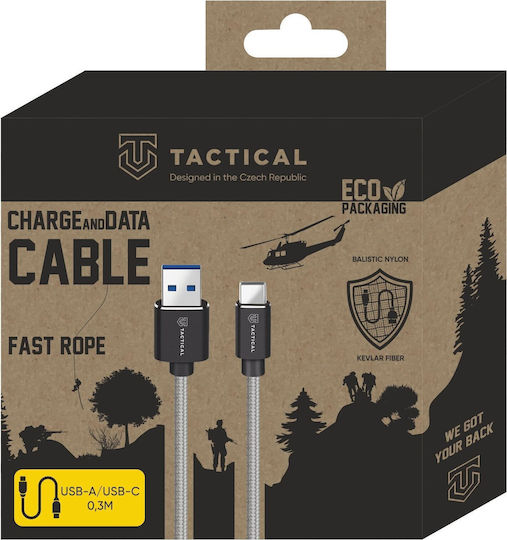 Tactical 021 Fast Rope Kevlar Плетен USB 3.0 Кабел USB-C Мъжки - USB-A 15W Сив 0.3м 57983104165