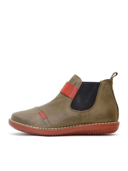 Leather Women's Ankle Boots Green