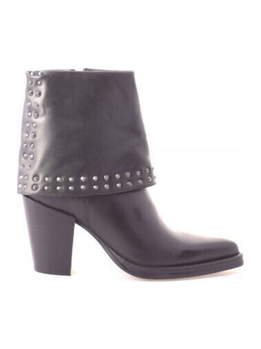 Leder Damen Cowboy-Stiefeletten mit hohem Absatz Schwarz