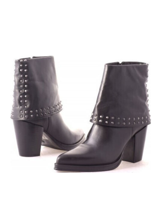 Leder Damen Cowboy-Stiefeletten mit hohem Absatz Schwarz
