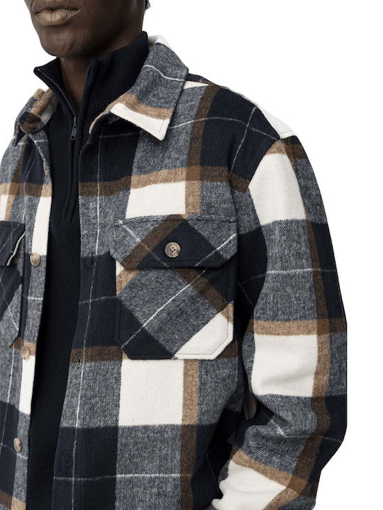 Μακρυμάνικo Overshirt σε Κανονική Γραμμή Καρό Μπλε