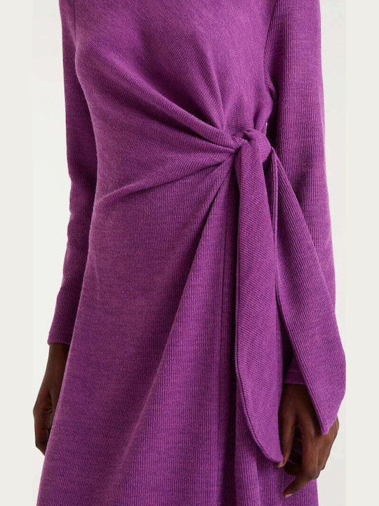 Midi Dress Long Sleeve Knitted Magenta