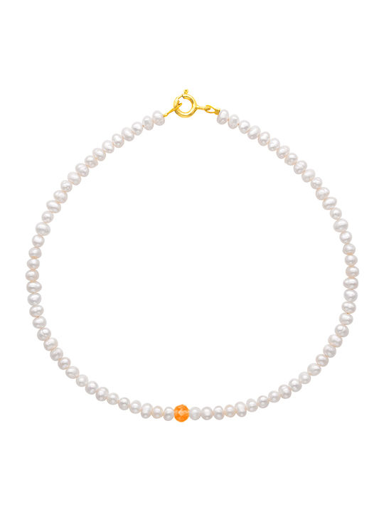 White Pearl Zircon 925 Silver Gold Plated Anklet L124419m