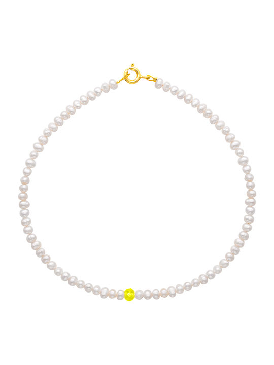 White Pearl Zircon 925 Silver Gold Plated Anklet L124419m