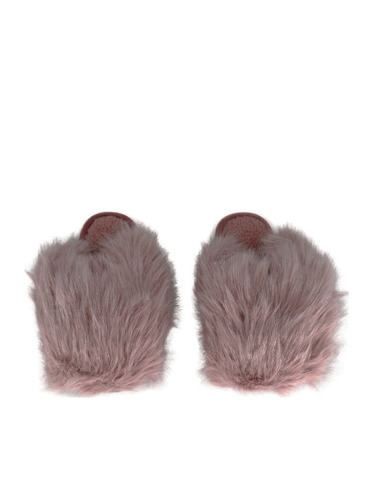 Winter Women's Slippers with Fur Pink