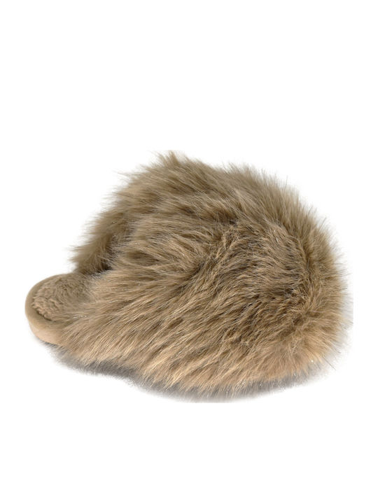 Winter Women's Slippers with Fur Brown